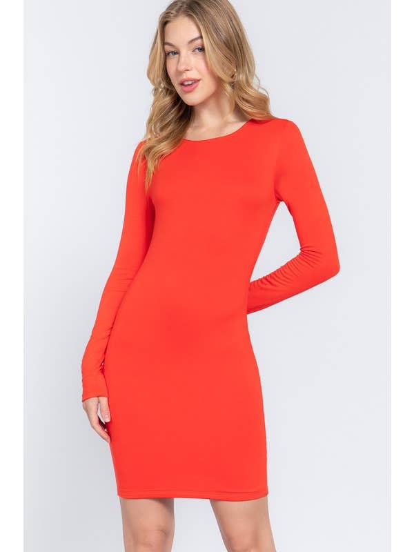 Active Basic | Active USA - Wholesale Dress - Women's - Long Sleeve Crew Neck 2 Ply Rayon Jersey Mini Dress1