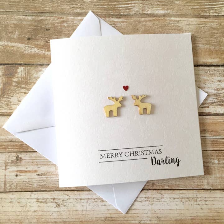 Personalised Luxury Christmas Card Reindeer / Love for wholesale by Drop Scone Designs
