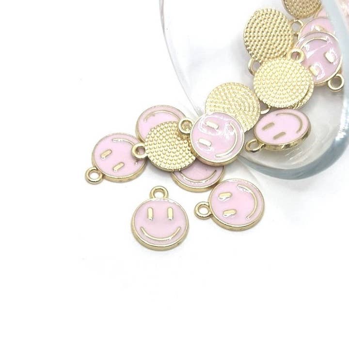 Light Pink Enamel Smiley Face Charms, 14x12mm for wholesale by Guerrilla Charm