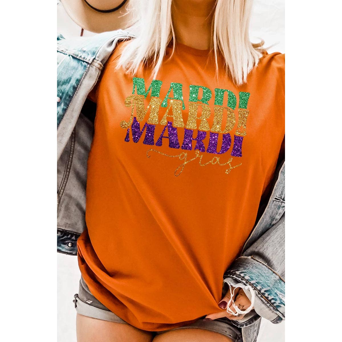 COLORBEAR - Wholesale Screen Printed T-Shirt - Women's - MARDI GRAS,FAUX GLITTER UNISEX SHORT SLEEVE,GRAPHIC2