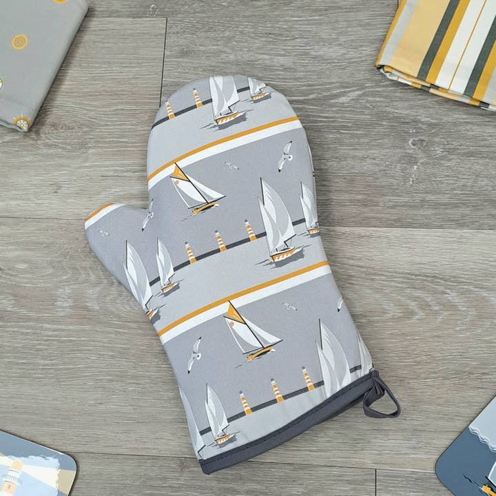 Oven Mitt, Nautical Grey Boats Design for wholesale by Aqua by Design