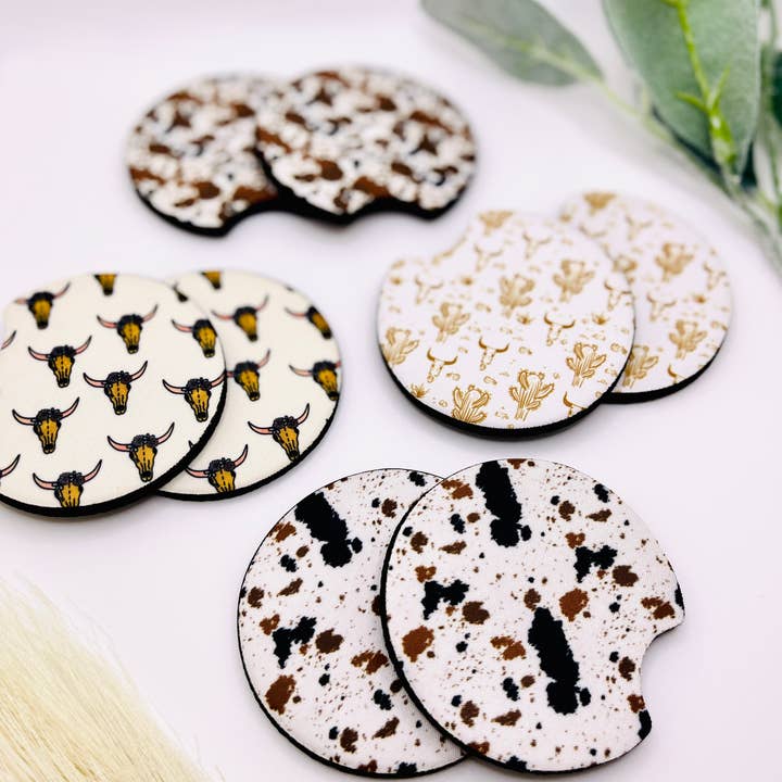 Western bilbrikker | Sæt med 2 ko-mønstre | Gave til ny bil for engroshandel hos MarissaDDesigns