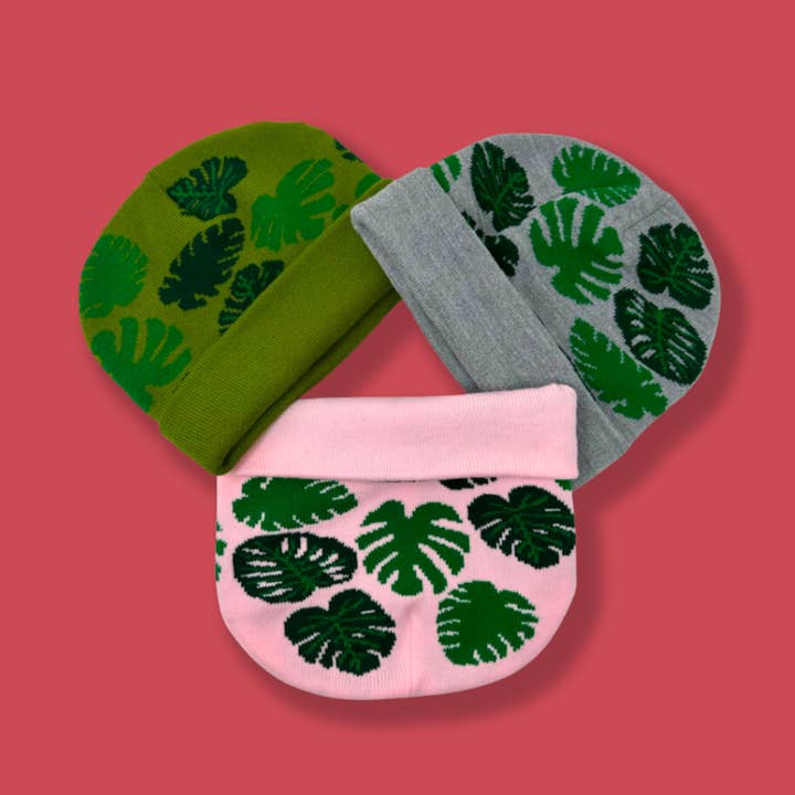 Monstera House Plant Botanical Knit Beanie Hat for wholesale by Pixelknit