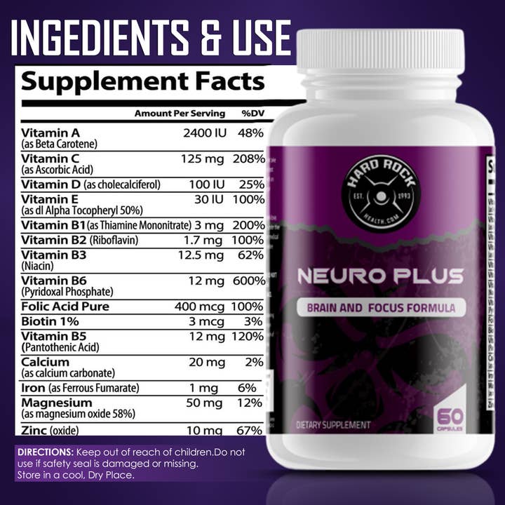 Hard Rock Health Stores - Wholesale Oral Supplement/Vitamin - Neuro Plus- Brain and Focus Formula1