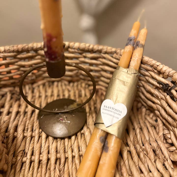 Non-Toxic Floral Beeswax Candlestick Duo for wholesale by Saantosha Goddess Goods
