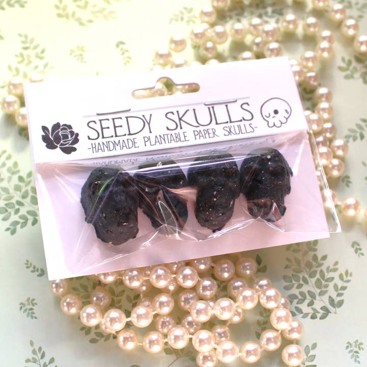 Darling Homebody - Wholesale Plant Seeds - 4 Pack Black Plantable Paper Skulls / Seed Bombs / Seedy Skulls Pack / Recycled Paper Pulp Craft / Spring Summer Small Gift / Wild Flowers