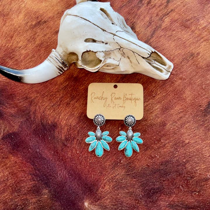 Ranchy Roan Boutique - Wholesale Stud/Post Earrings - Western Concho with Stone Stud Earrings