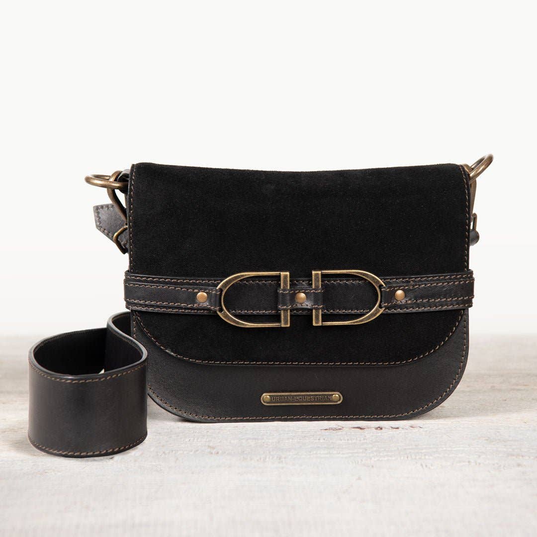 URBAN-EQUESTRIAN - Wholesale Crossbody Bag - Women's - Delaney - Equestrian Stirrup Crossbody Luxury Leather Handbag in Black on Black0