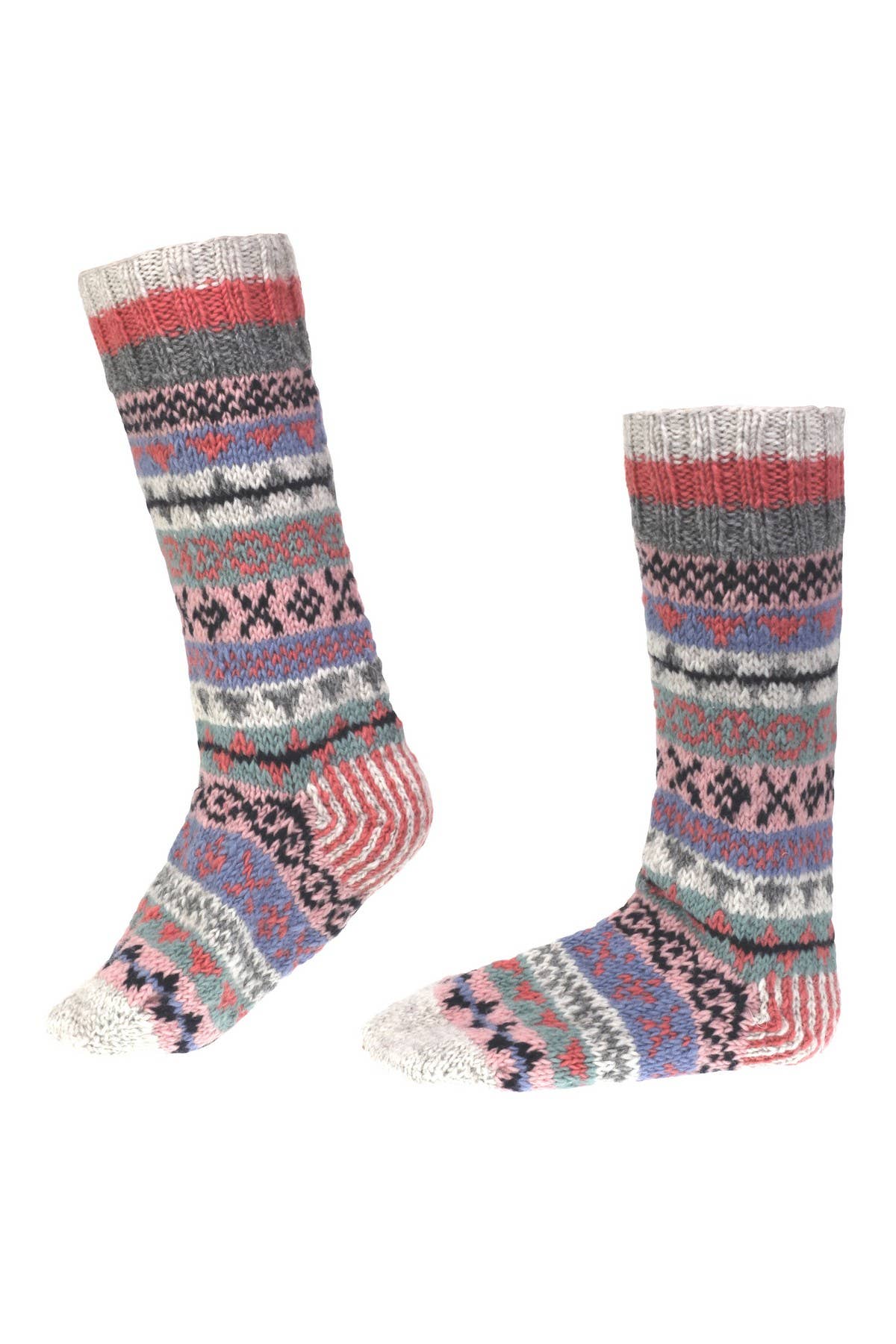 Gruau Chaussettes longues en laine tricotées à la main de style Fair Isle classique avoine en vente sur Faire3