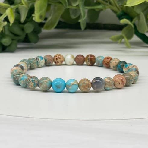 Meraki Gemstones - Wholesale Beaded Bracelet - Imperial Jasper (Ocean Blue) Stretchable Bracelet 6mm Beads