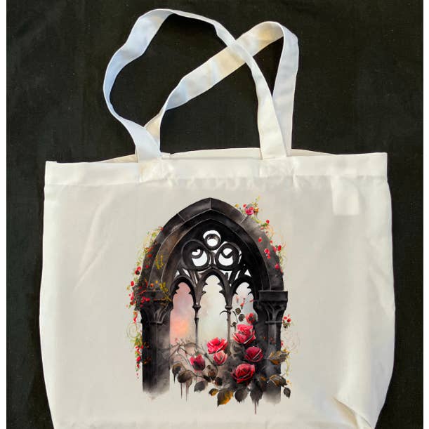 thegloomycottage - Wholesale Tote bag – Women's - Old Stone Window & Twisting Roses Halloween Tote Bag0