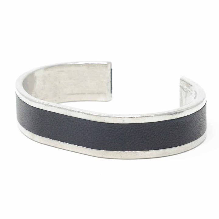 15 Mm Straight End Bangle With Leather Inlay Black for wholesale by Sobo & Co Jewellery
