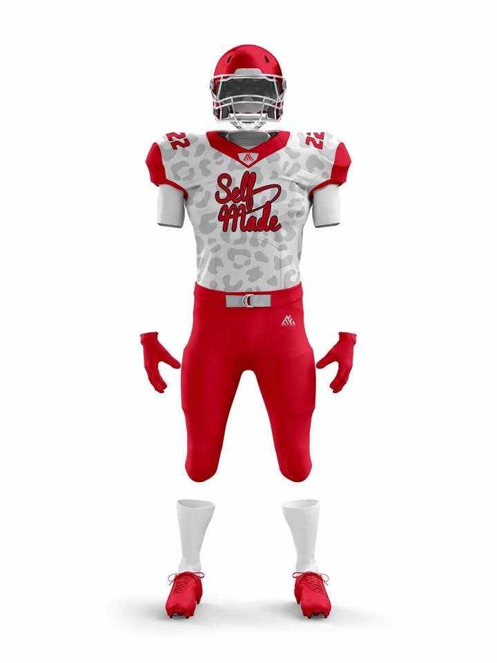 Selflove Red American Football Uniform for wholesale by Midfield Apparel LLC