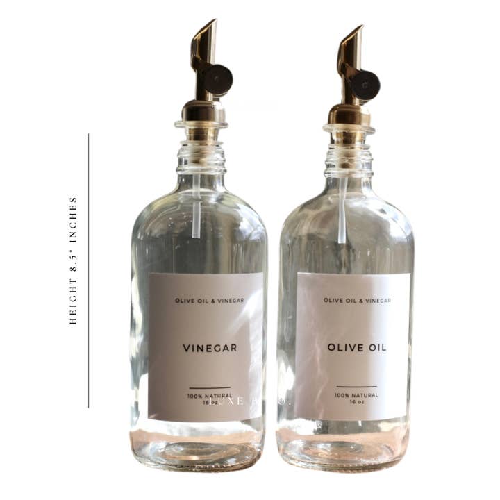 Luxe B Co - Wholesale Oil/Vinegar Dispenser - Olive Oil & Vinegar Glass Clear Bottles