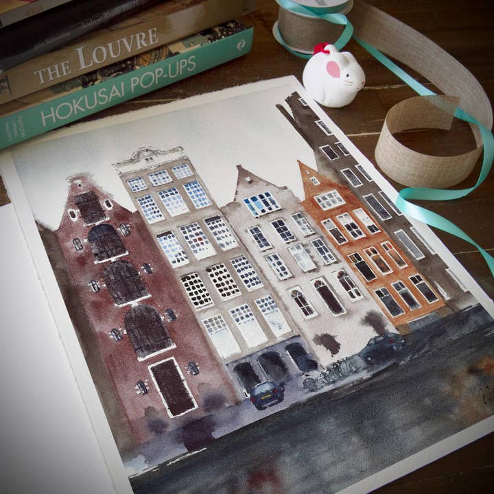 Yuliasheart - Wholesale Art Print - Amsterdam Watercolor, Earth Tone City Art, Unframed
