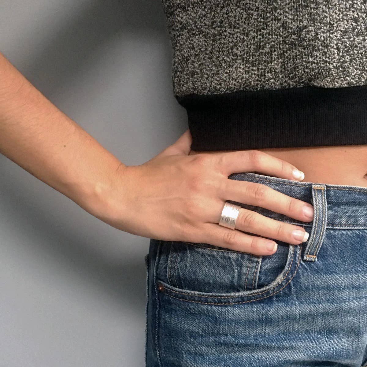 KARINE SULTAN - Wholesale Band/Stacked Ring - Elegant Brushed Finish Ring for Modern Style7