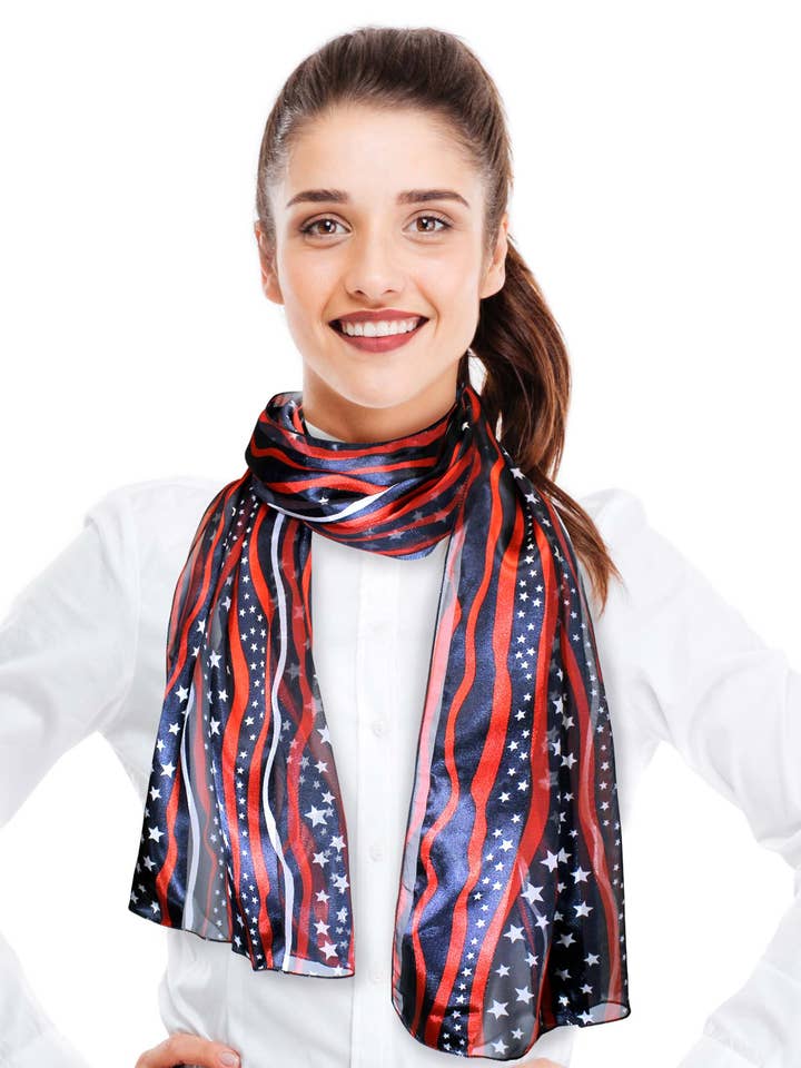 Stripes USA Flag Theme Scarf - Silk Feeling Scarf for wholesale by Cube Enterprise