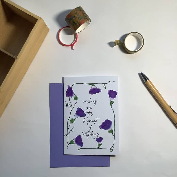 Tarjeta de cumpleaños delicada con campanillas botánicas para venta al por mayor de Little Red Fox Designs