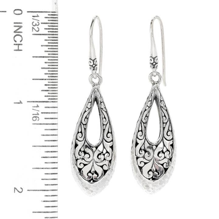 Eli Pebble - Wholesale Dangle Earrings - SS Open Marquise Shape Hammered Silver Earrings1