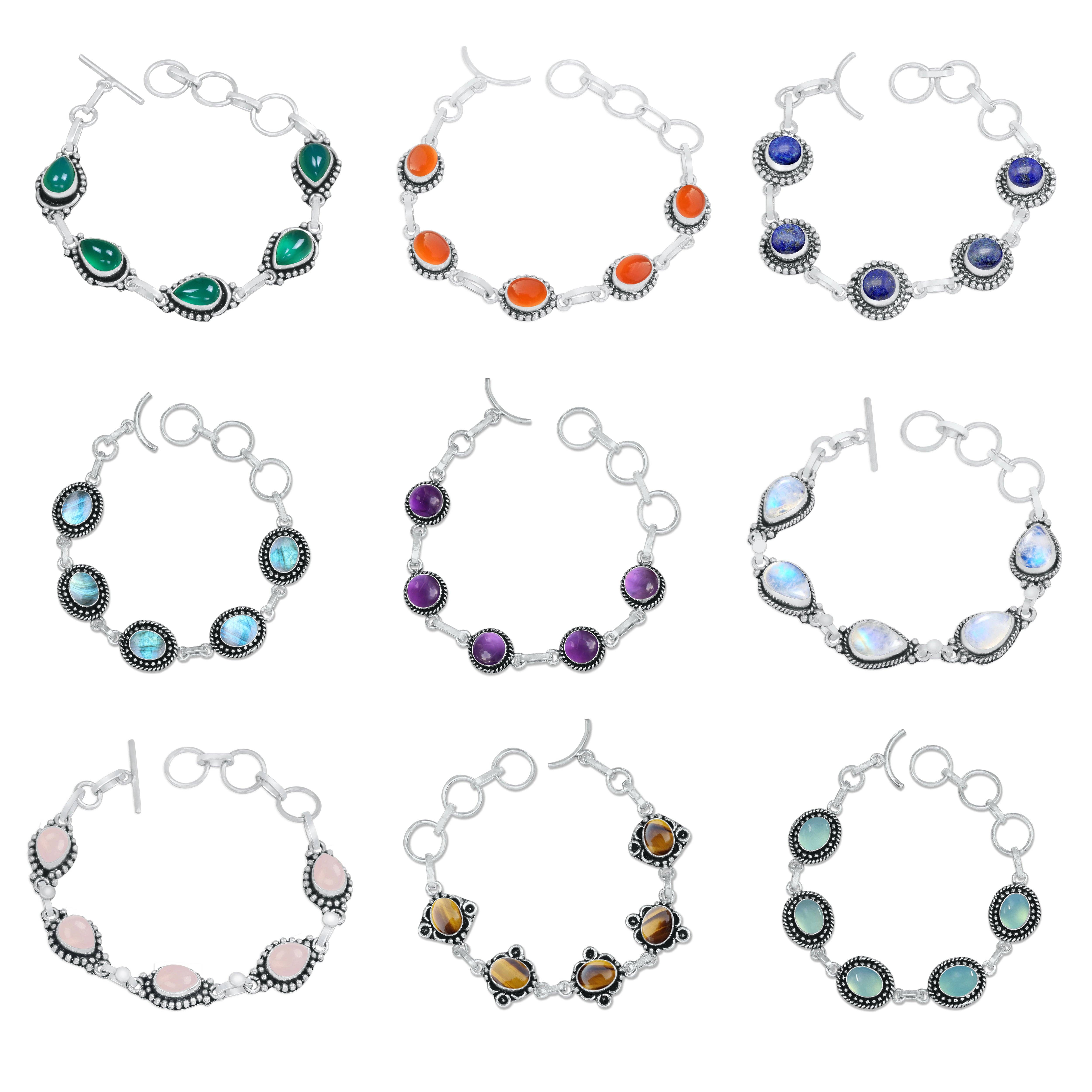 Handmade Jewels - Wholesale Link & Chain Bracelet - Natural Multi Color Gemstone Handmade Chain Bracelets For Women Wholesale Lot Assorted Crystal Silver Plated Bracelets0
