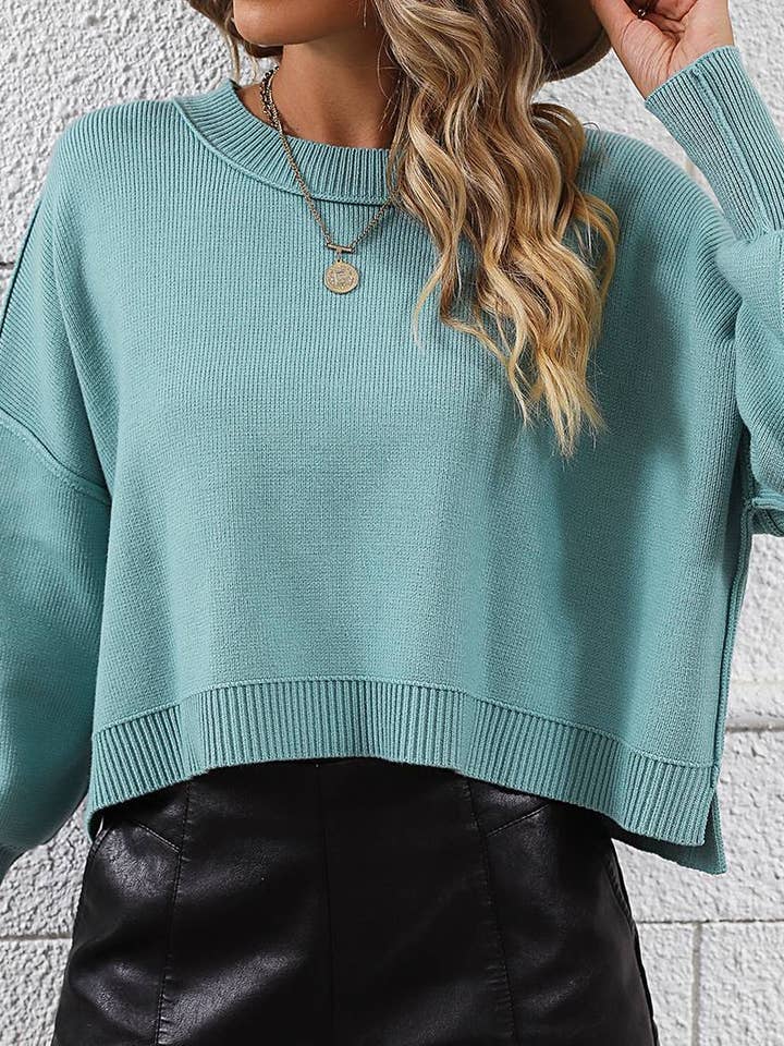 HIDDENBRAND - Wholesale Knit Sweater - Women's - Crewneck Cropped Loose-Fitting Pullover Sweater3