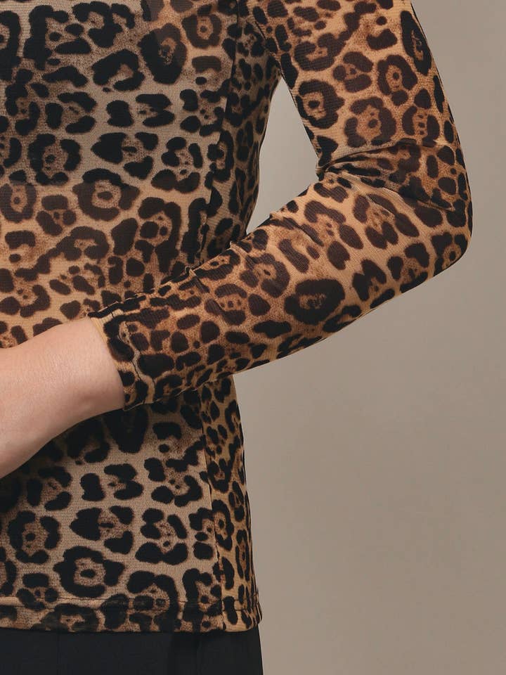 Dipped Shop - Wholesale Blouse - Women's - Leopard Print HIgh Collar Slim Fit Sexy Mesh Top DPT479612