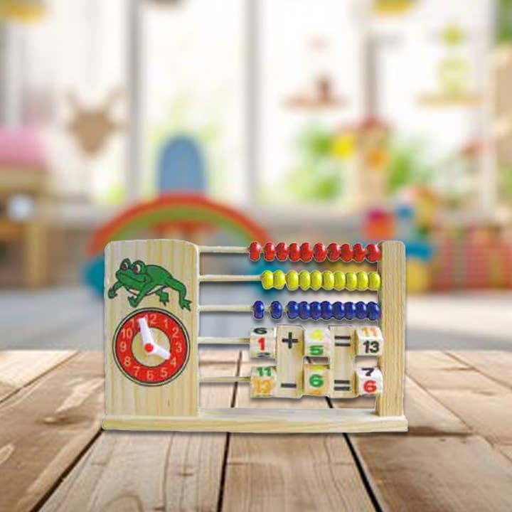 Règle à calcul / Calculatrice avec horloge d'apprentissage en bois pour la vente par B&W Werbeartikel GmbH - B&W