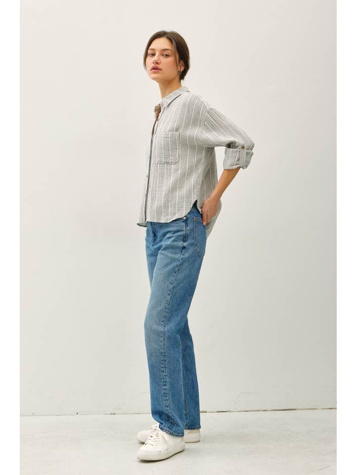 Be Cool - Wholesale Button Down Shirt - Women's - STRIPED, COTTON GAUZE BUTTON UP TOP2