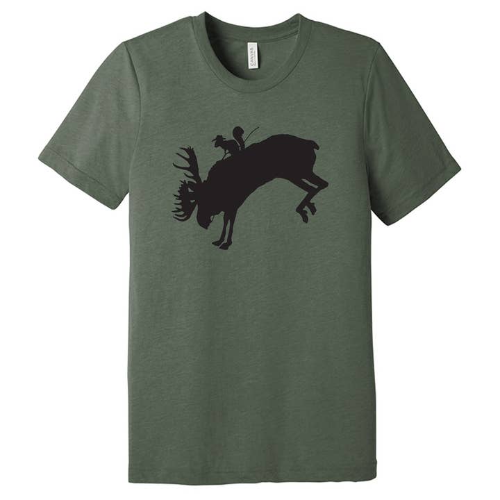 Unisex Bucking Moose Tee (Militærgrøn Triblend) for engroshandel hos Lucky Monkey