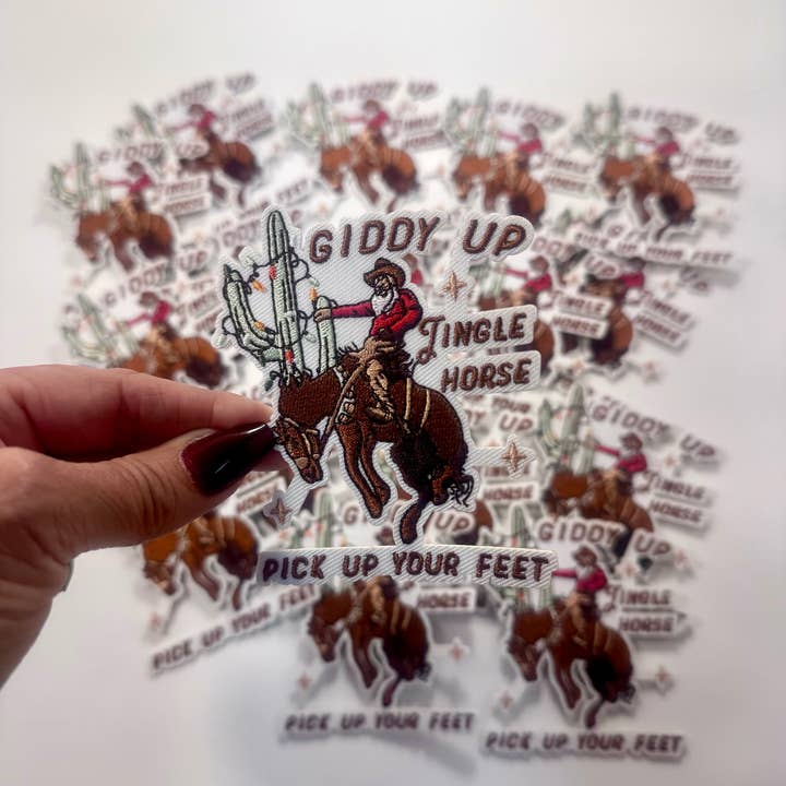 sequinandstiches - Wholesale Patch - Giddy Up Jingle Horse Patch, Christmas Santa Patch, Western Christmas Patch, Cowboy Christmas Patch, Trucker Hat Patch, DIY