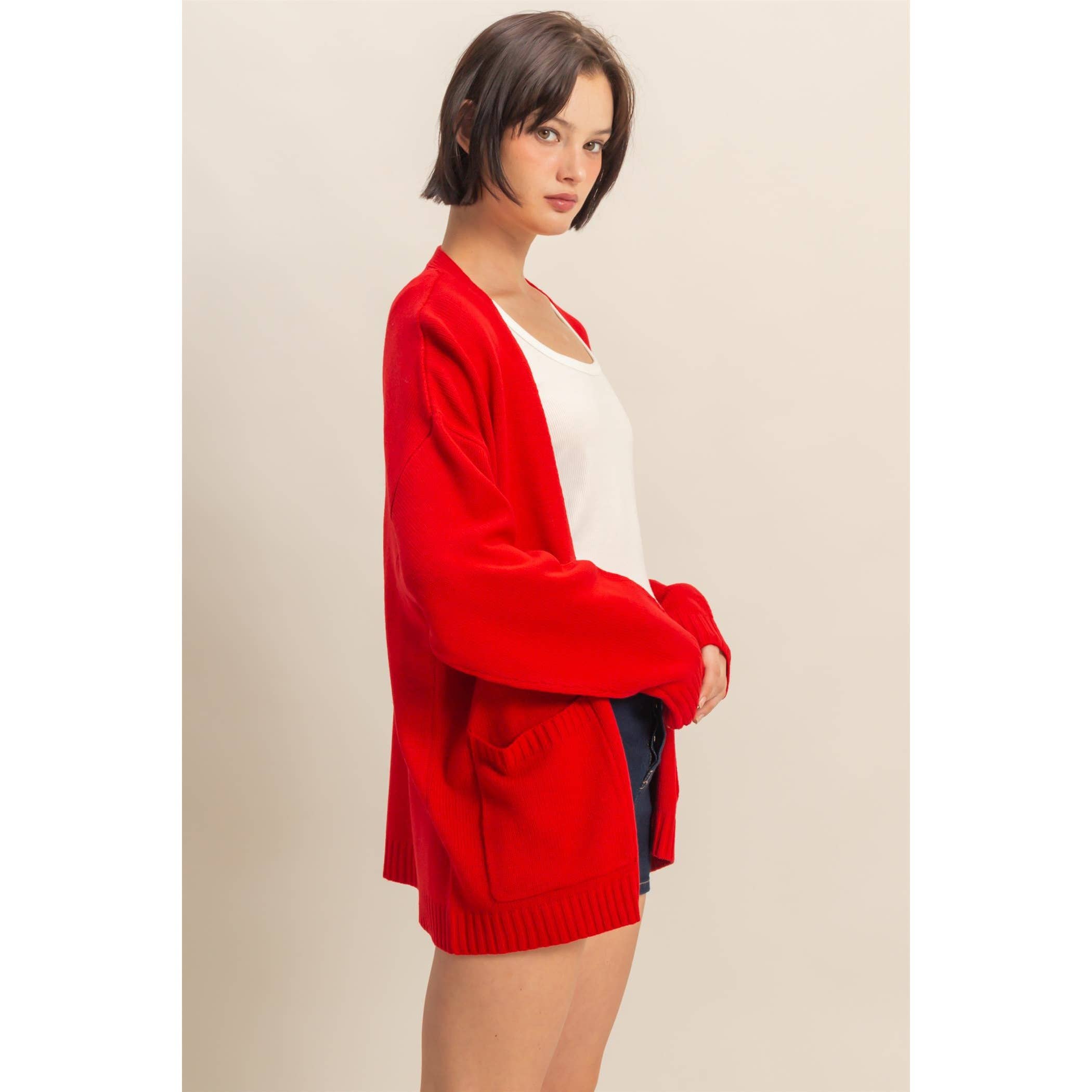 Double Zero - Venta al por mayor Cárdigan - Mujer - Cárdigan de Punto Abierto de Talla Grande con Bolsillos29