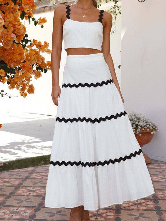 Rosa Clothing - Wholesale Top & Skirt Set - Women's - ric rac strap camisole swing tiered maxi skirt 2 piece set