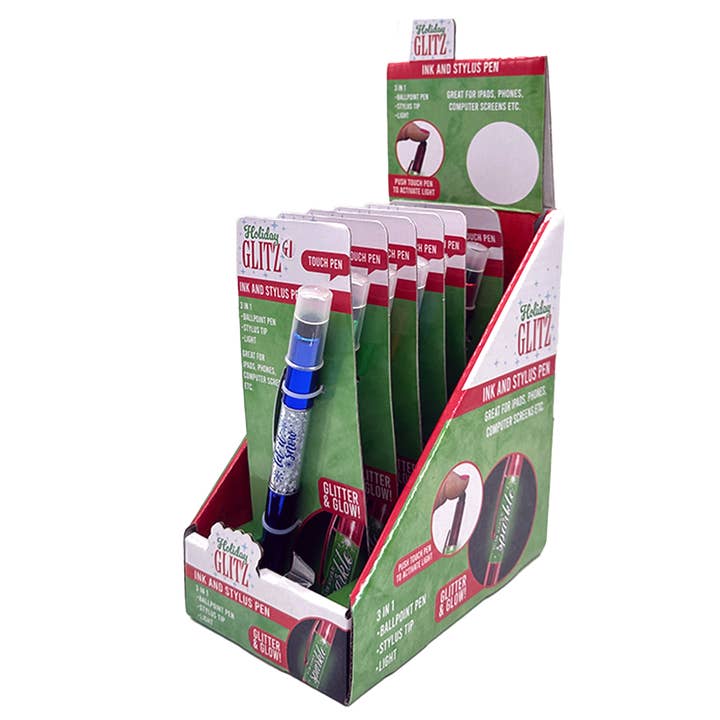Novelty Brands - Wholesale Pen - Christmas Glitter Pen with LED Light Assortment - 6/Display0