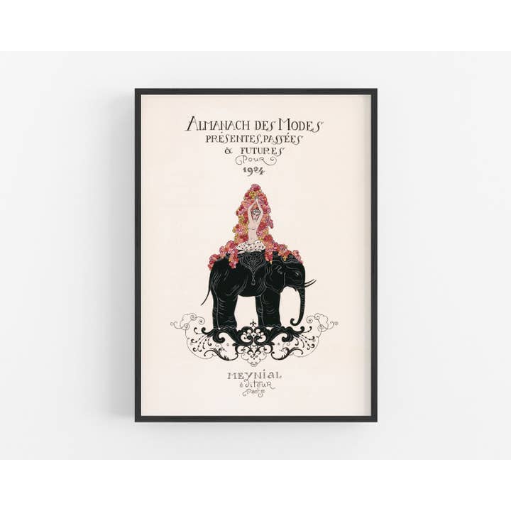 Rock Paper Scissors Wall Art – Engroshandel Kunsttryk – Vintage fransk mode plade | Kvinde på en elefant med blomster | Nude form | Art deco væg kunst3