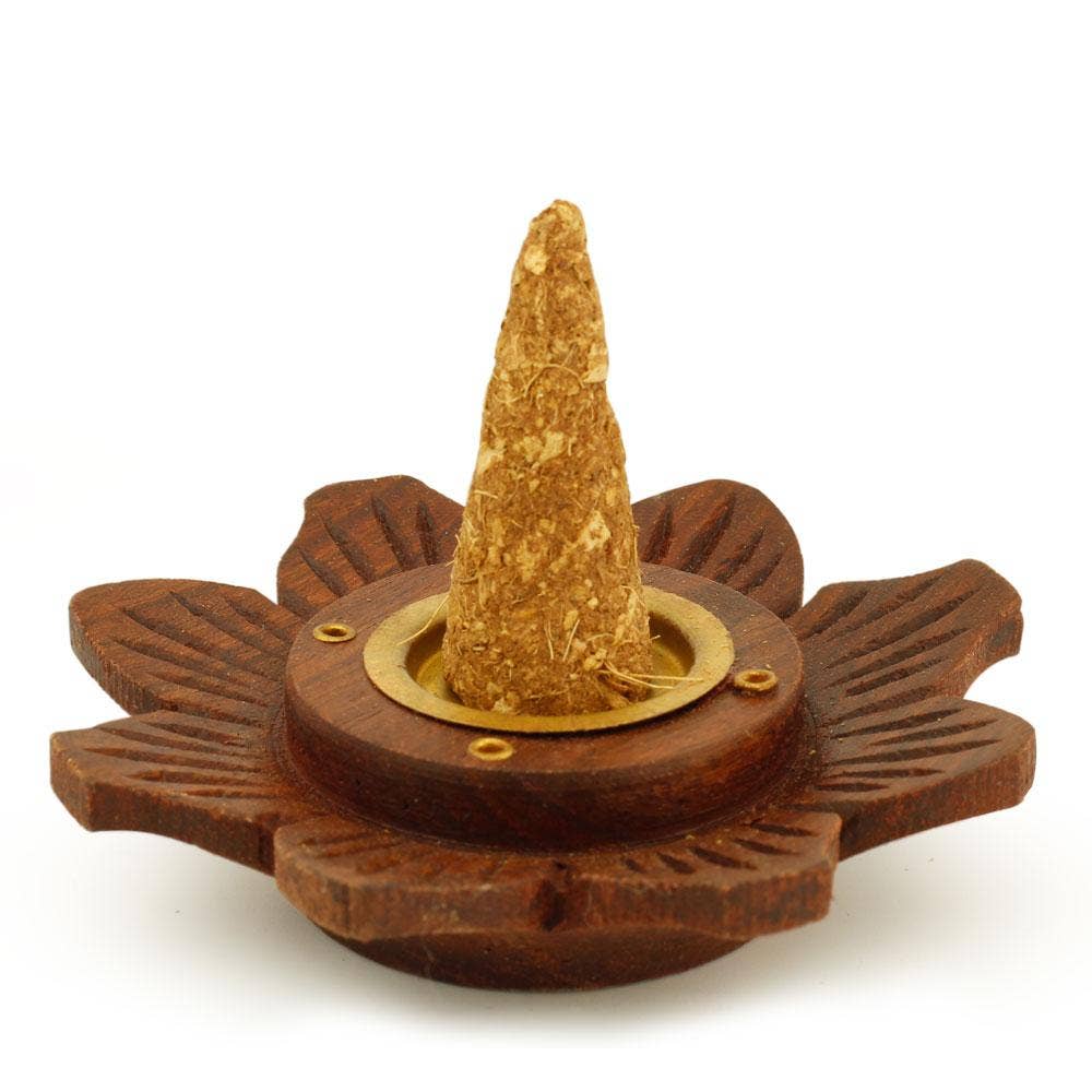 Prabhuji's Gifts - Wholesale Incense Holder - Incense Burner - Wooden Round Plate Lotus - 4 inches3