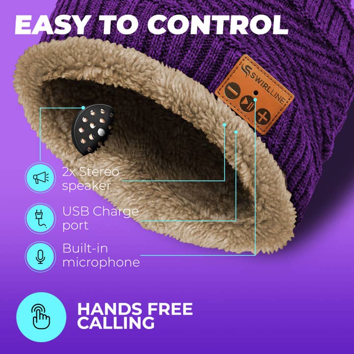 SWIRLLINE – Großhandel Beanie – Damen – Warmes, weiches Bluetooth-Beanie-Set mit Mütze und Schal, Violett3