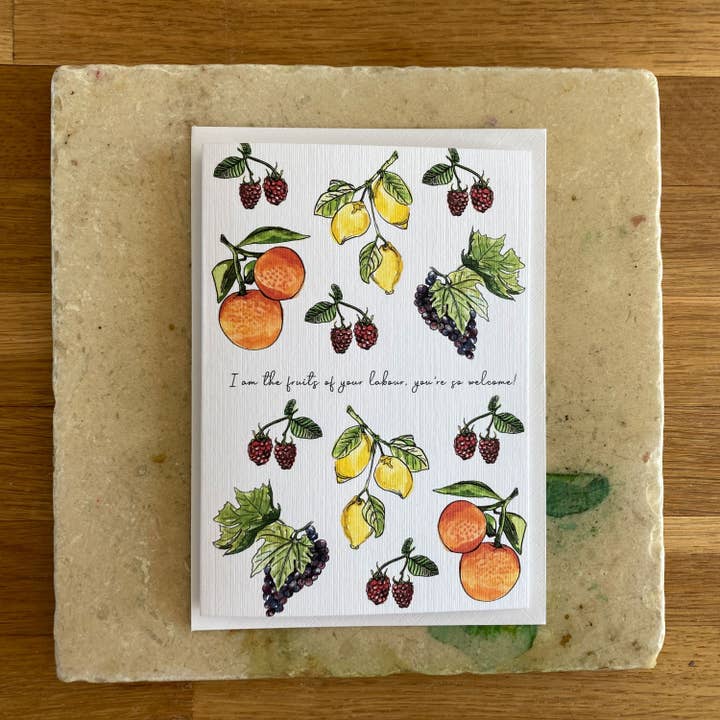 Fruit of your labour, you're welcome mothers day A6 card for wholesale by feather.ink