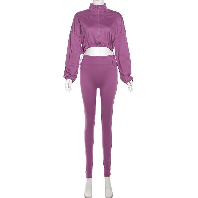 Lily Clothing - Wholesale Top & Pant Set (NOT Loungewear) - Women's - Drawstring Crop Top High Waist Skinny Pants Set61