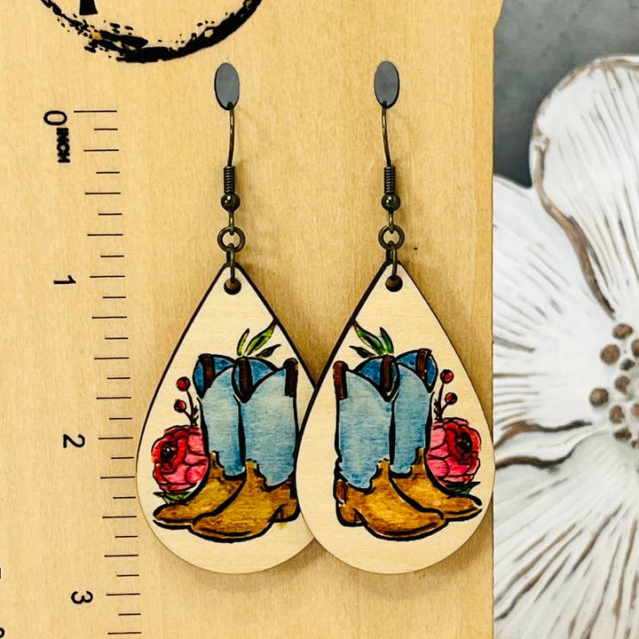 Cowgirl boots teardrop earrings for wholesale by Healthy Twisted Living