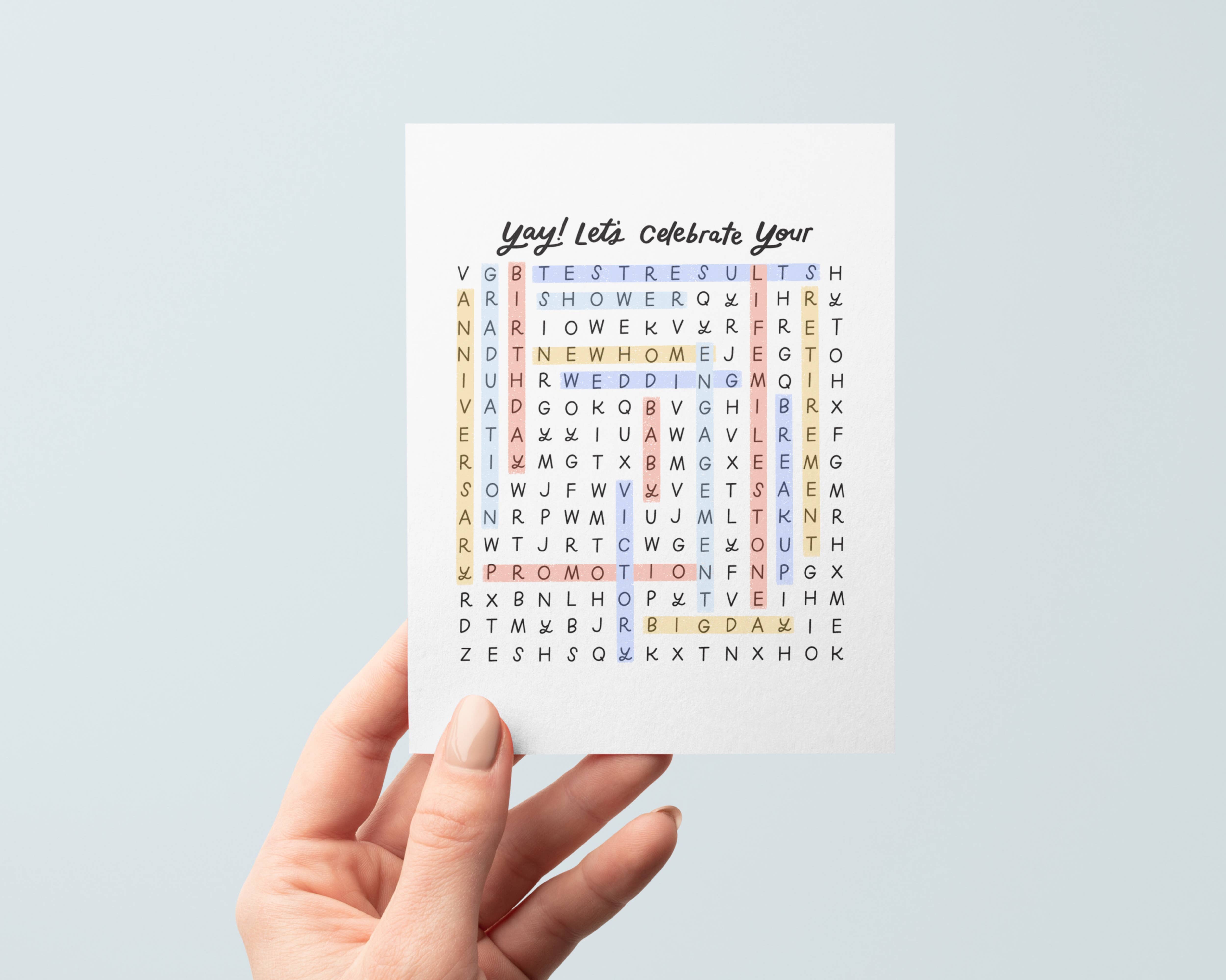 Just Follow Your Art - Wholesale Congratulations Card - Let's Celebrate Wordsearch Card | Interactive Card Congrats5