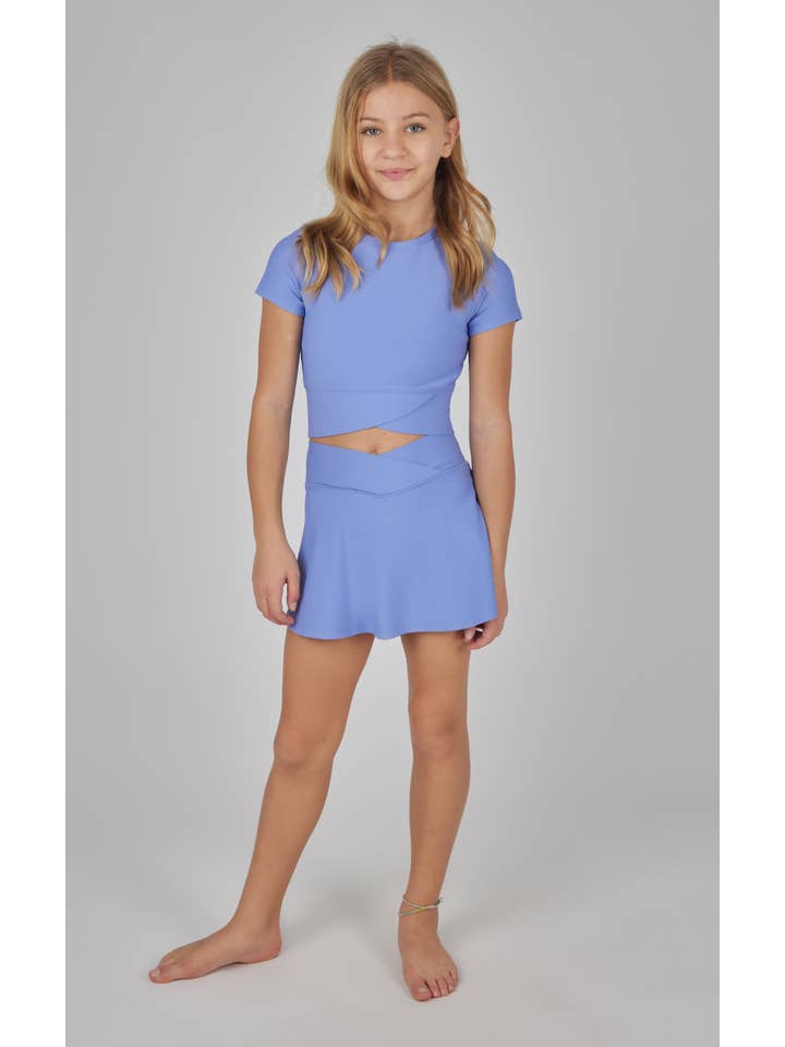 90 Degree by Reflex - Wholesale Top & Skirt Set - Kids - Girls Rib Crossover Top and Skort Matching Set