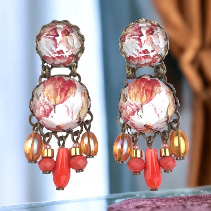 CORAL CRYSTAL EARRINGS for wholesale by melizijewelry