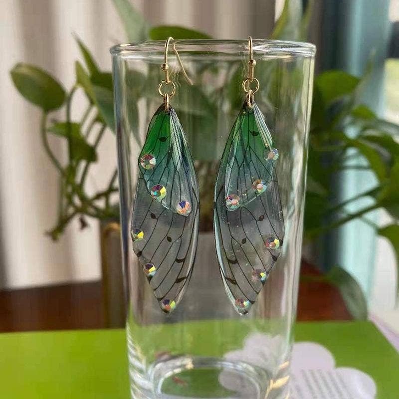 Mio Queena – wholesale Dangle earrings – Gradient Cicada Wings Butterfly Wings Earrings7