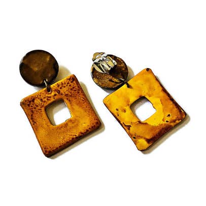 Big Square Clip On Earrings, Polymer Clay Earrings Handmade & Painted- "Jess" for wholesale by Sassy Sacha Jewelry