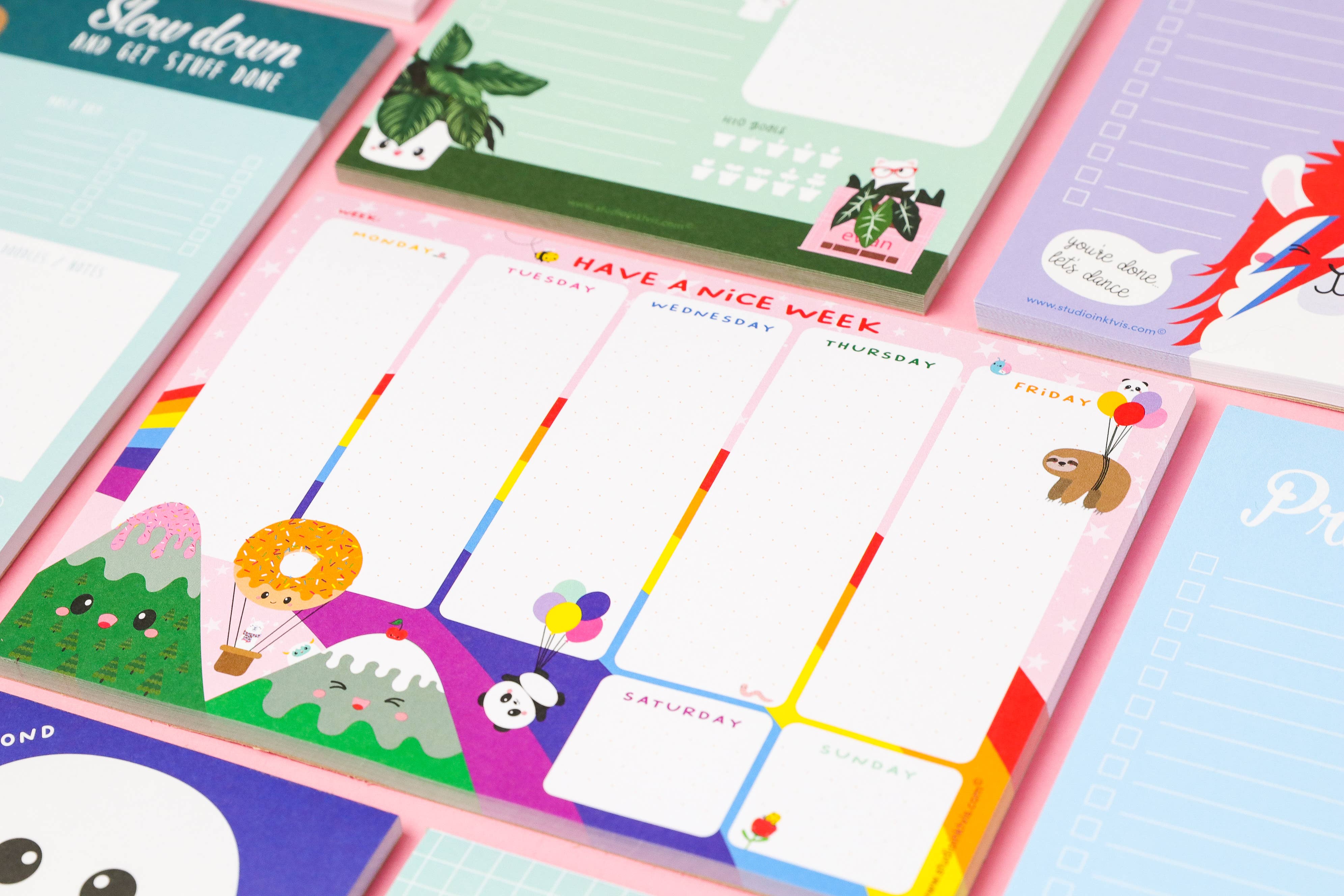Studio Inktvis - Wholesale Planner - Weekly Planner with cute kawaii panda and rainbow A51