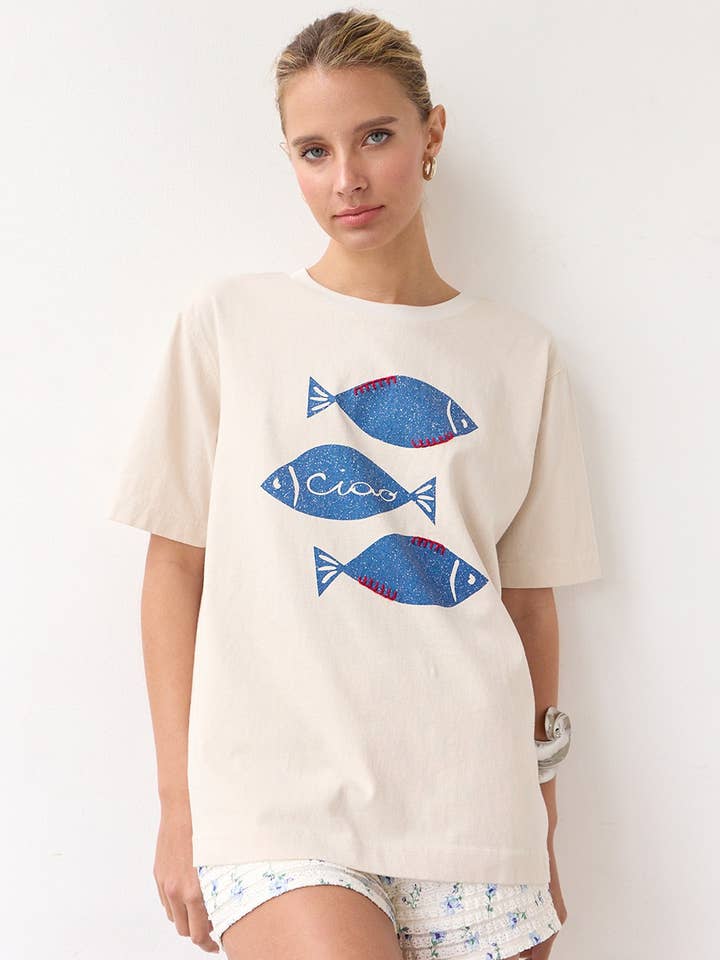 FIsh Graphic Tee With Stitch - RTK1027 for wholesale by RAISONNEL