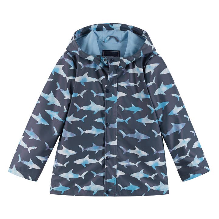 Shark Print Rain Coat | Blue for wholesale on Faire