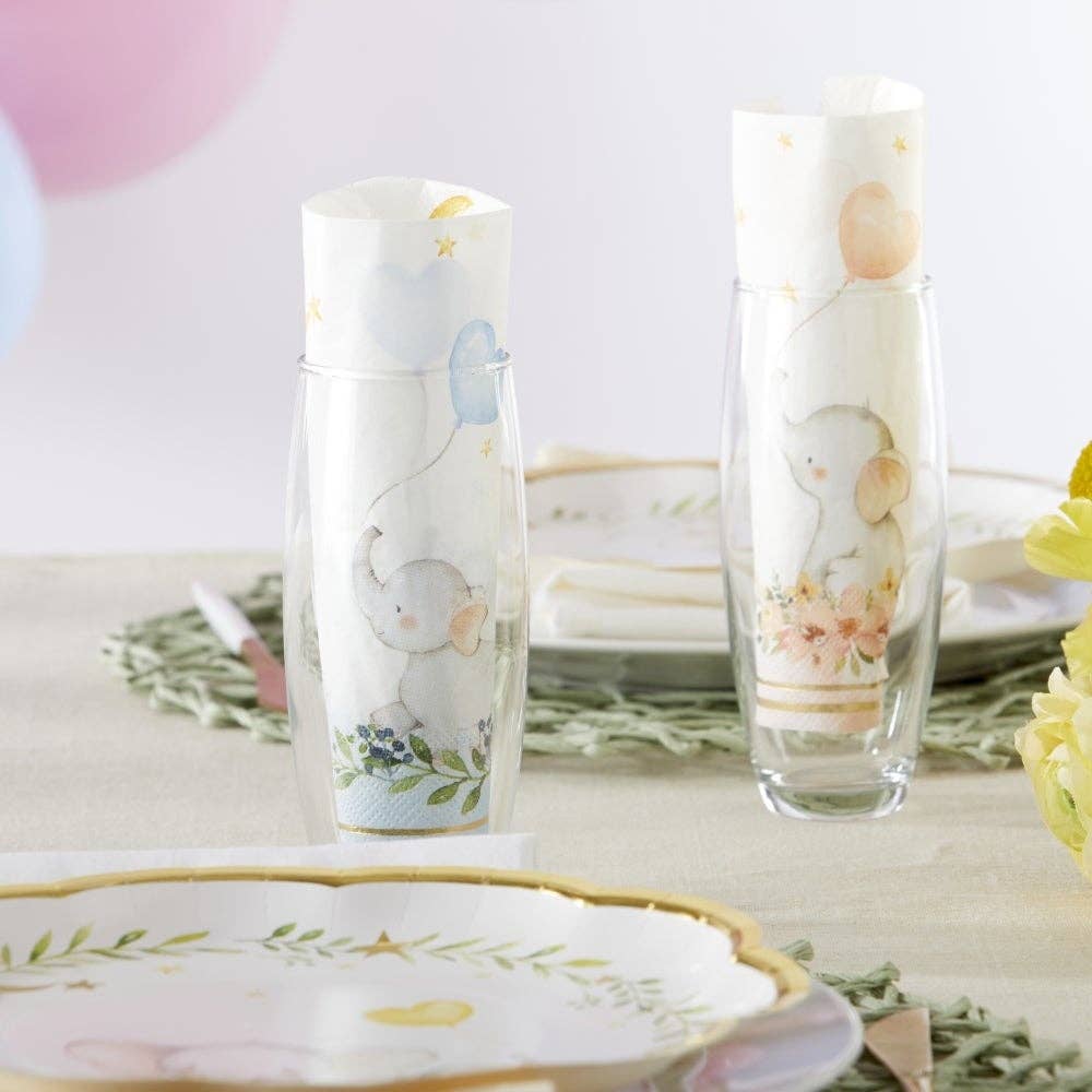 Kate Aspen – Großhandel Einweg-Serviette – Elefant Baby Shower 2-lagige Papierservietten — Blau (30er-Set)2