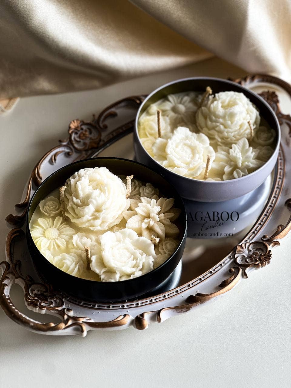 Agaboo Candle – Großhandel Kerze im Glas / gefüllte Kerze – Handgefertigte Flower Blossom Kerze 340 g (12 oz), 2x14 cm – Metallbehälter7
