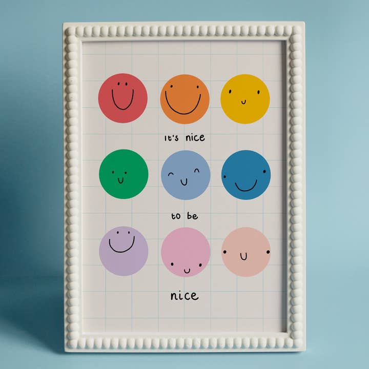 Abel and the Label – wholesale Art print – Nice to be Nice, Smiley, Positivity, Colourful, Art Print